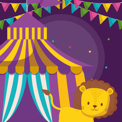 cute circus lion with tent