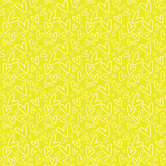 Hand Drawn Hearts Seamless Pattern - White hand drawn hearts on yellow background