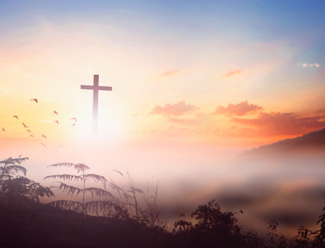 Christ Jesus concept: cross in the morning at sunrise