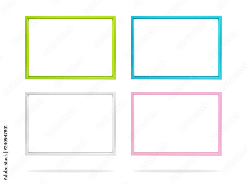 Aufkleber Blank colorful photo frame template set on isolated background with clipping path. Simple plastic border for your design.