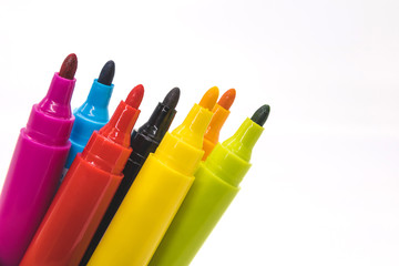Colorful marker pen set on isolated background. Vivid highlighter and blank space for your design...
