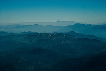 Mountain aerial view. forests and sky