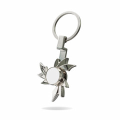 Steel key ring isolated on white background. Blank key chain for your design. ( Clipping path or cut out object for montage ) Can put text, image, and logo.