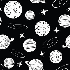 Galaxy Black and White Seamless Vector