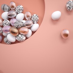 Easter decor. The square background of a Living Coral with a round slot. Color concept 2019. 3D illustration