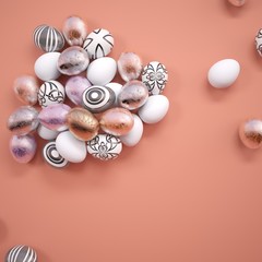 Easter decor. The square background of a Living Coral. Color concept 2019. 3D illustration