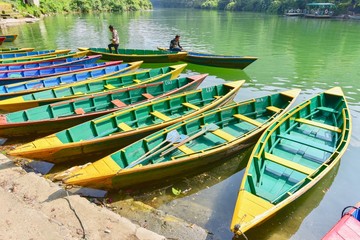 Colourful Tourists Rowboats Docked on Phewa Lake in Pokhara