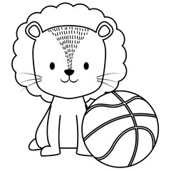 cute circus lion with basket balloon