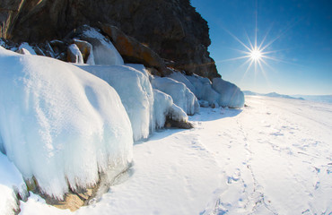 Lake Baikal is a frosty winter day