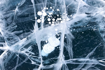 Smooth surface of frozen ice field of lake Baikal in winter