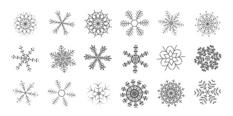 Set of different snowflakes icon on a white background. Vector illustration. Eps 10.