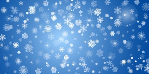 Fototapeta premium Abstract blue background.A lot of different shining snowflakes. Vector illustration. Eps 10.