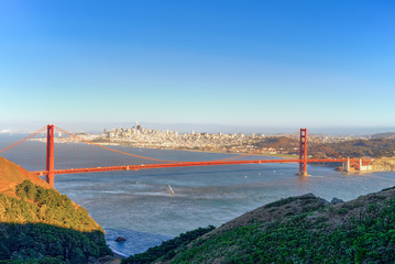 Panorama on San Francisco and the Gold Gate Bridge.