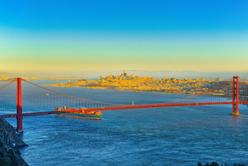Panorama on San Francisco and the Gold Gate Bridge.