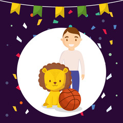 Naklejka premium cute circus lion with basket balloon
