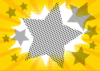 Vector illustrated retro comic book background with big half tone stars, pop art vintage style backdrop.