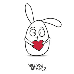 Valentine hand drawn illustration with bunny in loved