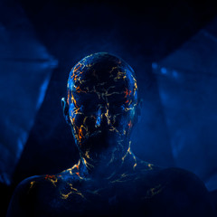 Man's  Face Painted in Neon UV Lava