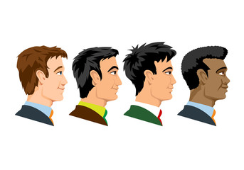 Side view of four kind of races men