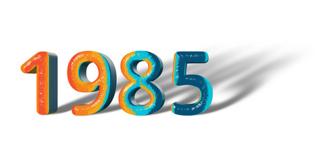 3D Number Year 1985 joyful hopeful colors and white background