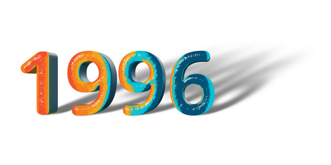 3D Number Year 1996 joyful hopeful colors and white background