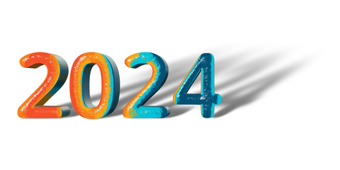 3D Number Year 2024 joyful hopeful colors and white background