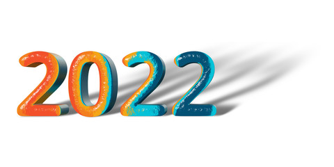 3D Number Year 2022 joyful hopeful colors and white background