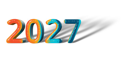 3D Number Year 2027 joyful hopeful colors and white background