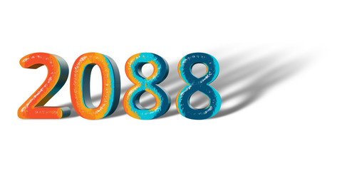3D Number Year 2088 joyful hopeful colors and white background