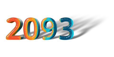 3D Number Year 2093 joyful hopeful colors and white background