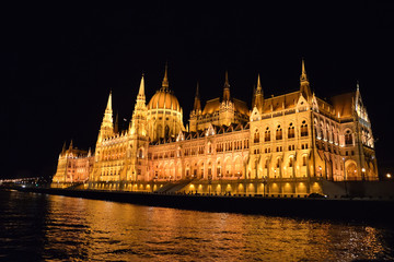 night view of parliament, budapest, hungary