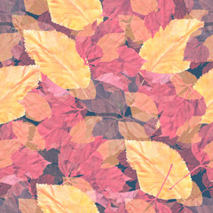 Bright colorful autumn leaves. Seamles pattern. Natural background. Mixed media vintage artwork.