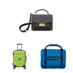 Vector design of suitcase and baggage icon. Set of suitcase and journey vector icon for stock.