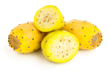 yellow prickly pear or opuntia with half isolated on a white background
