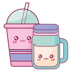 plastic cup container and jar kawaii characters