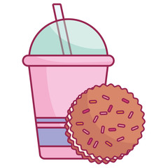 plastic cup with straw and cookie