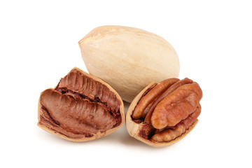 Three pecan nuts isolated on white background
