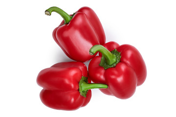 red sweet bell pepper isolated on white background. Top view. Flat lay