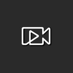 Fototapeta premium Creative video production design logo, white line combination of video and camera icon on dark background