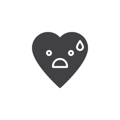 Sad but Relieved Face emoticon vector icon. filled flat sign for mobile concept and web design. Tired heart face character emoji solid icon. Symbol, logo illustration. Pixel perfect vector graphics