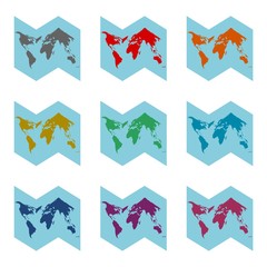 Blank world map icon or logo, color set