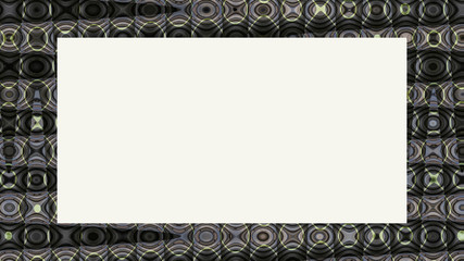 Abstract pattern in black, lime green, blue tones and dark lavender with a white rectangular box as space for copy  