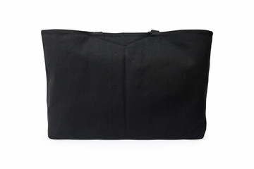 Black fabric bag on isolated background with clipping path. Shopping pouch textile for montage or your design template.