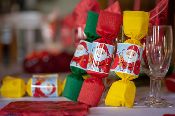Fototapeta na wymiar Colorful Christmas crackers on display