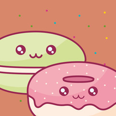 sweet candy with donut kawaii characters