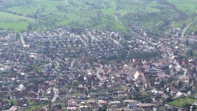 A little village and green fields in the country