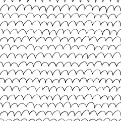 Seamless pattern with hand drawn doodle waves. Scallop ornament.