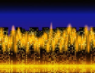 many illuminated windows of a houses at night