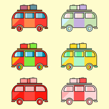 Icons of vintage hippie van