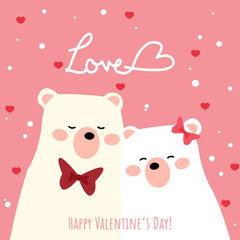 Valentine's Day background with cute polar bear couple.